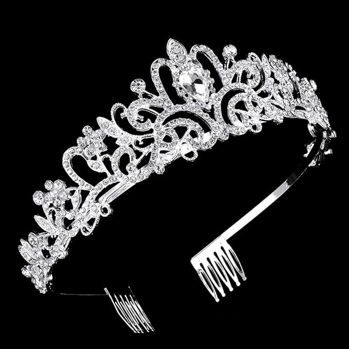 AOPRIE King & Queen Tear Drop Tiara and Crown for Women Men Crystal Hair Accessories for Wedding Prom Bridal Birthday Party Halloween Costume Christmas Gifts Silver Princess Tiara for Girls Boys