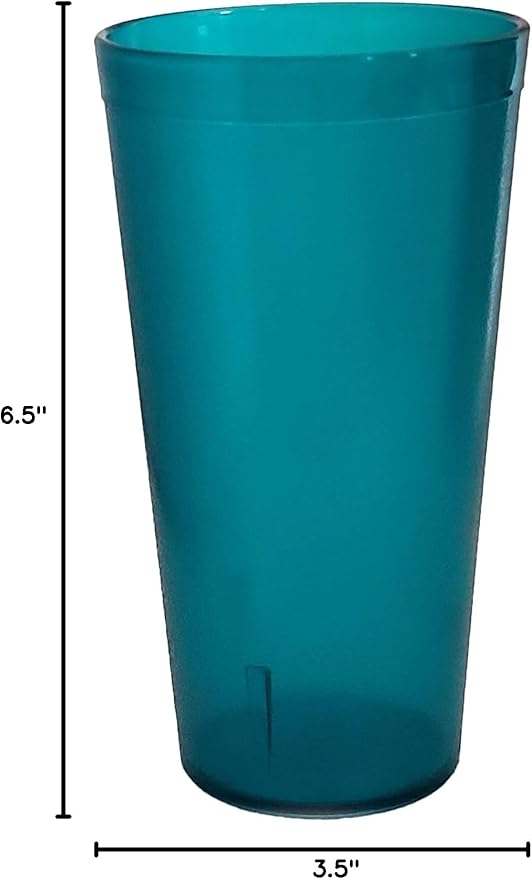 Party Outlaw Plastic Cup Tumblers 6 Pc Lightweight, Heavy Duty Stackable Cafe Style Plastic Glasses. Reusable & Dishwasher Safe Ice Tea & Water Cups (Teal, 20 ounce)