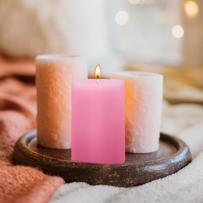 6 Packs 2.75x4 Inch Pink Pillar Candles, Unscented Dripless Cylinder Wax Candles for Home Table Holiday Party Spa Decor Emergency