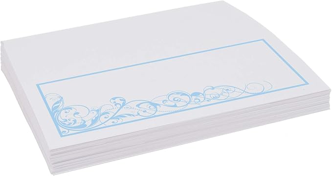 Scribble Vintage Swirl Place Cards, Light Blue (Choose Color), Set of 25, Pre-cut and Scored - Wedding, Party, Dinner, and Special Events - Made in the USA