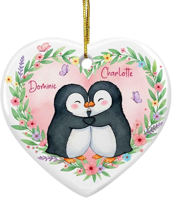 Custom Our First Christmas Together Ornament, Hugging Penguin Ceramic Ornament Xmas, Penguin Couple Ornaments Gift for Boyfriend Girlfriend Mr Mrs, Personalized Names Penguins Dating Keepsake 2025