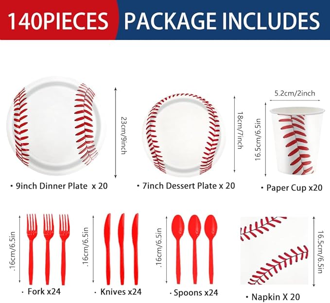 140 Pcs Baseball Party Supplies Bundle Paper Plates Napkins Baseball Themed Birthday Party Supplies Decorations Baseball Favors For Girls Serves 20 Guests