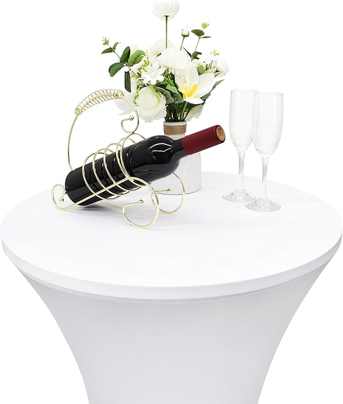 24x43 Inch Round Fitted Cocktail Table Cover White Spandex Cocktail Table Cloth Highboy Fitted Tablecloth High Top Table Cloths for Party Pub Banquet Bistro