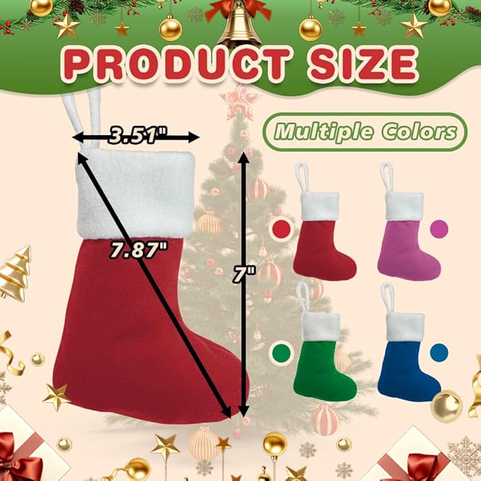12Pack Mini Christmas Stockings 7" Traditional Xmas Stocking for Family Holiday Party Decor and Xmas Tree Fireplace Merry Christmas Ornament Gifts(Multi-Mini)
