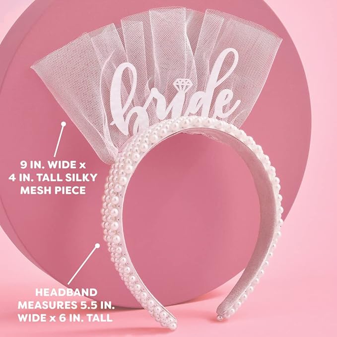xo, Fetti Bachelorette Party Decorations Pearl Bride Headband | White Headpiece Bridal Shower Gift, Bridesmaid Favors