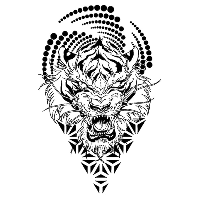 INKARTLINK Tattoo Tech,2 Sheets Extra-Large Semi Permanent Tattoo,Adult Art Design Temporary Tattoos, Lasts 1-2 Weeks, Waterproof, Realistic look, No Adhesive, No reflection (Hurricane Tiger Design）