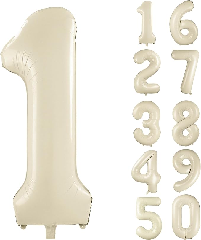 40 inch Cream White Number Balloon Giant Foil Helium Balloons Beige Number 1 Balloon for 1st Birthday Party Anniversary Decorations Supplies