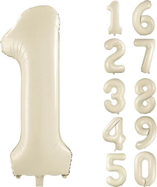 40 inch Cream White Number Balloon Giant Foil Helium Balloons Beige Number 1 Balloon for 1st Birthday Party Anniversary Decorations Supplies