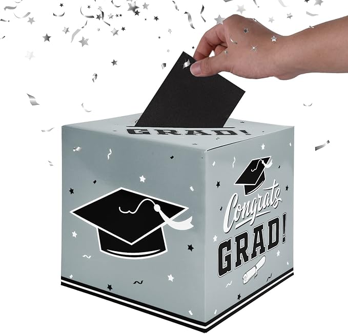 Gatherfun Graduation Party Decorations Graduation Box Graduation Card Box for Graduation Gift Graduation Party Favors Decor Party Supplies Silver