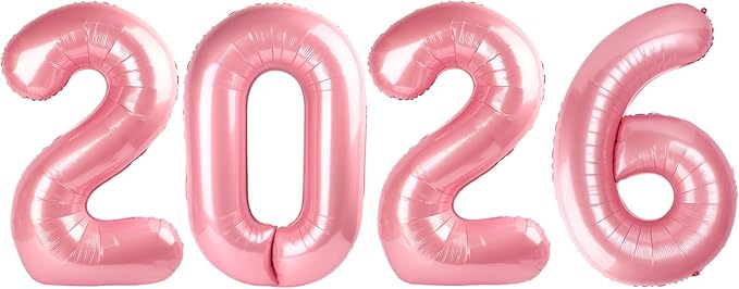 2026 Balloon Numbers - 40 Inch Pearlescent Pink New Years Eve Party Supplies 2026, Nye Decor Party Decorations Happy New Year, New Years Eve Foil Party Balloons