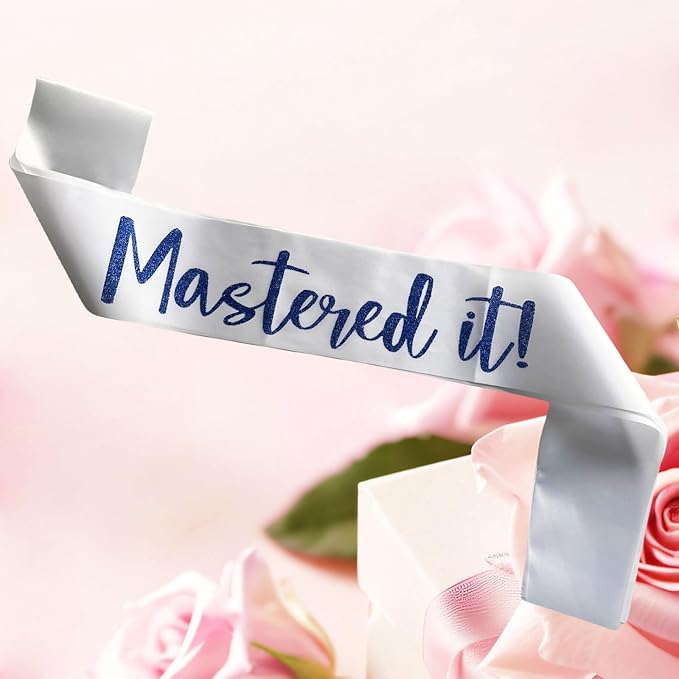 Graduation Mastered It Sash Class of 2025 Glitter Satin Sash for Masters Congrats Grad Decorations Grad Party Supplies,White Blue