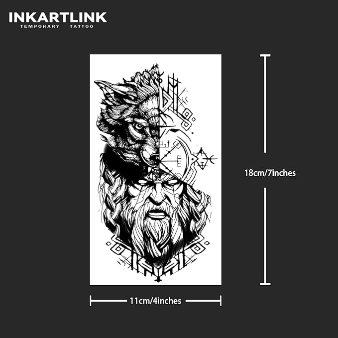 INKARTLINK Tattoo Tech, 2 Sheets Extra Large Semi Permanent Tattoo, Adult Art Design Temporary Tattoos, Lasts 1-2 Weeks, Waterproof, Realistic Look, No Adhesive, No Reflection (Father Time)