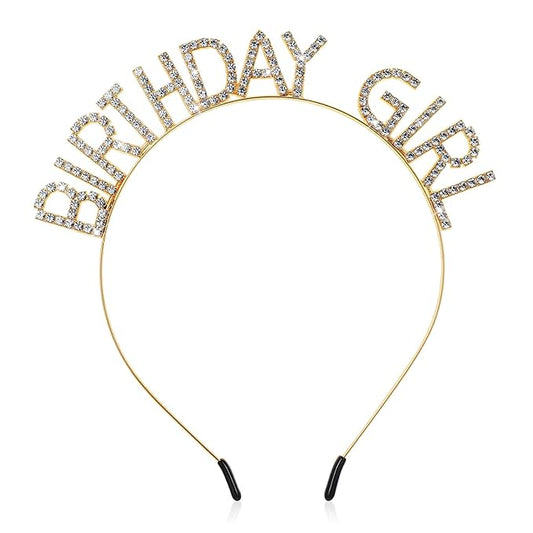 Gold Birthday Girl Headband,Glitter Letter Tiara,HappyBirthday Tiara for Women Girls Princess Crown Rhinestones Accessories Birthdays Girl Crown for Party Deco Gift