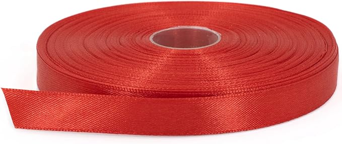 Red Satin Ribbon Roll, 1/2 inch x 50 Yards, Double Face Solid Color, Thick and Durable, 100% Polyester for Gift Wrapping, Crafts, Hair and Decorations