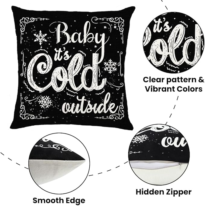 Christmas Pillow Covers - 18x18 inch Black Merry Christmas Snowflake Snowman Tree Decorations Throw Cushion Case for Indoor Home Bedroom Couch Decor