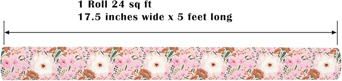ZINTBIAL White and Pink Floral Wrapping Paper Roll for Wedding, Bridal Shower, Birthday - Peonies and Daisies Design, 17x16.5 Feet with Cut Lines, Gift Wrap for Mother's Day