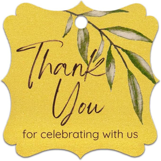 Summer-Ray 50pcs Thank You Tags Wedding Birthday Bridal Shower Favors Gift Tags with Olive Leaves (Shimmered Gold Thank You for Celebrating with us)