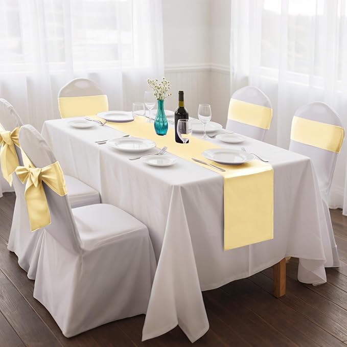 20 Pack Satin Table Runner 12 x 108 Inch Long,Satin Silk Table Runner for Wedding,Birthday Party and Banquet Decoration,Light Gold