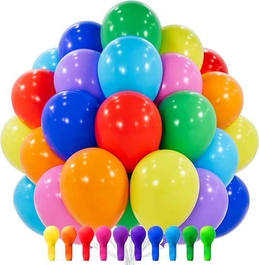 PartyWoo Assorted Colors Rainbow Balloons 100 pcs 12 Inch Multicolor Colorful Latex Helium Primary Color Balloon for Graduation Baby Shower Gender Reveal Rainbow Theme Birthday Party Decorations