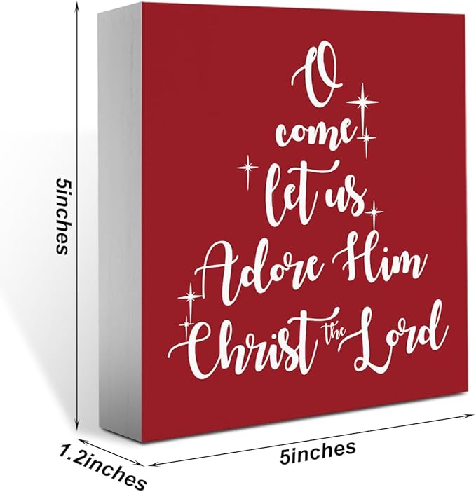 O Come Let Us Adore Him Red Christian Christmas Decorations Religious Church Christmas Decor for Bathroom Home Office 5 x 5 Inch