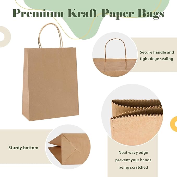 GSSUSA 400 Pack 8x4.25x10'' Paper Bags with Handles Bulk, Brown Paper Gift Bags for Small Business