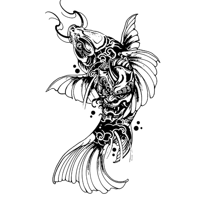 INKARTLINK Tattoo Tech, 2 Sheets Large Semi Permanent Tattoo, Adult Art Design Temporary Tattoos, Lasts 1-2 Weeks, Waterproof, Realistic Look, No Adhesive, No Reflection (Koi Carp Design)