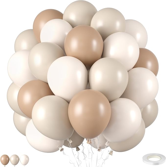 Netural Balloons,50PCS 12 Inch Double Stuffed Boho Cream Tan Sand White Balloons for Boho Birthday Baby Shower Bridal Shower Wedding Party Decorations