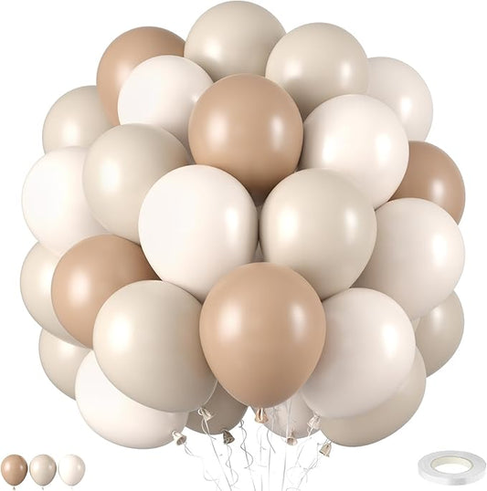 Netural Balloons,50PCS 12 Inch Double Stuffed Boho Cream Tan Sand White Balloons for Boho Birthday Baby Shower Bridal Shower Wedding Party Decorations