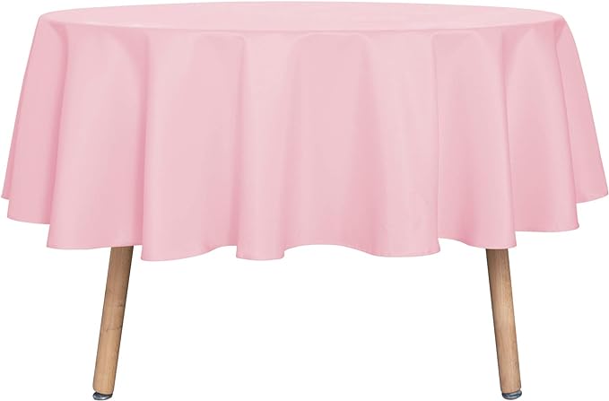 sancua Round Tablecloth - 80 Inch - Water Resistant Spill Proof Washable Polyester Table Cloth Decorative Fabric Table Cover for Dining Tables, Buffet Parties and Camping, Pink