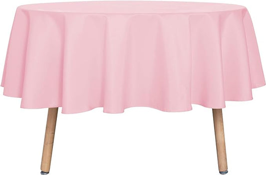 sancua Round Tablecloth - 80 Inch - Water Resistant Spill Proof Washable Polyester Table Cloth Decorative Fabric Table Cover for Dining Tables, Buffet Parties and Camping, Pink