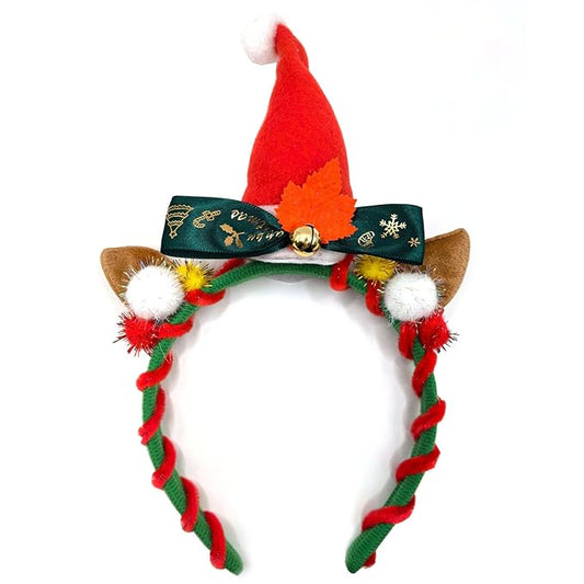 Christmas Unicorn Headband with Santa Hat Horn, Green Bow & Gold Bells - Festive Xmas Party Hair Accessories for Women, Christmas Cosplay Hairband,Holiday Festival Gift Supplies