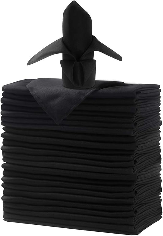 25pcs Polyester Cloth Napkins - 20 x 20 inch Black Dinner Washable Napkins with Hemmed Edges for Restaurant/Wedding/Hotel(25,Black)