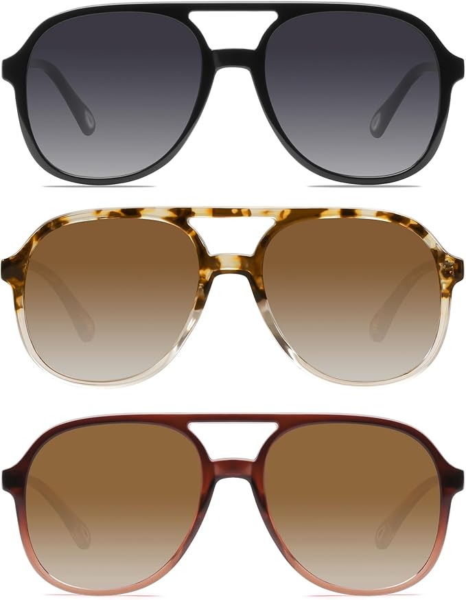 YDAOWKN Retro Square Aviator Sunglasses for Womens Mens Vintage 70s Double Bridge Sun Glasses