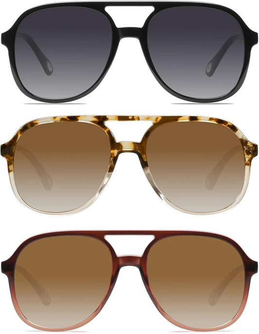 YDAOWKN Retro Square Aviator Sunglasses for Womens Mens Vintage 70s Double Bridge Sun Glasses