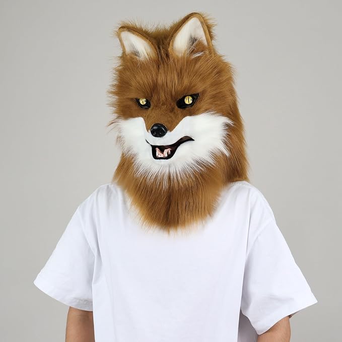 Animal Wolf Mask Cosplay Costume Accessories Furry Faux Fur Dog Fox Full Head Therian Masks Anime Dress up Party