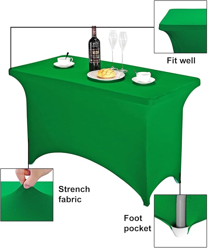 FORLIFE 2Pack Spandex Table Covers，Fitted Tablecloth for Rectangular Tables, Stretch Patio Table Covers, Universal Spandex Table Cover for Wedding, Banquet, Party (4ft, Emerald)