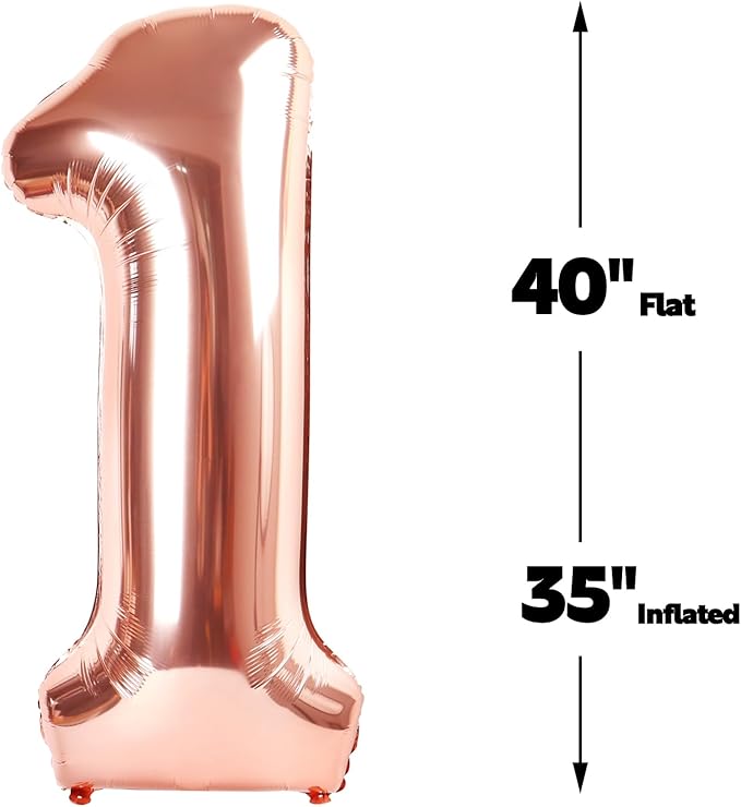 Rose Gold Number 1 Balloon 40 inch, Number 1 Birthday Balloons for Boy Girl, Rose Gold Foil One Balloon for 1st 10 11 12 16 18 Birthday Party, Anniversary Celebration Numbers Decorations