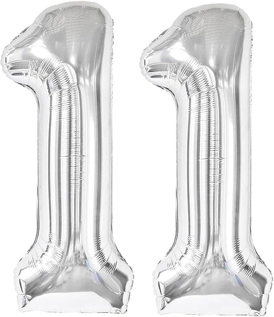 Silver Number 11 Balloon 40 inch, 11 Number Birthday Balloon for Boy Girl, Silver One for 1st 11 Birthday Party, Anniversary Celebration Number Balloons