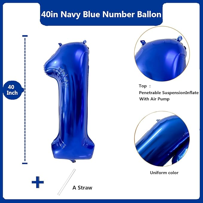 40 inch Navy Blue Number Balloon Dark Blue 1 Balloons Giant Foil Helium Balloons Blue Number 1 Balloon for 1st Birthday Party Decorations
