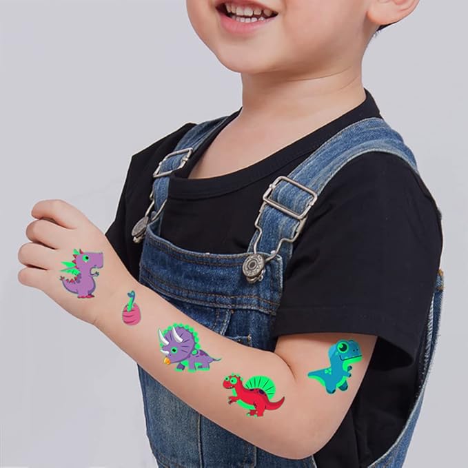 Dinosaur Glow Temporary Tattoos for Kids,Dinosaur theme Luminous Tattoos Stickers,Glow In The Dark Tattoos for Boys and Girls,Face Makeup Fake Tattoo,Holiday Party Supplies Gifts for Children
