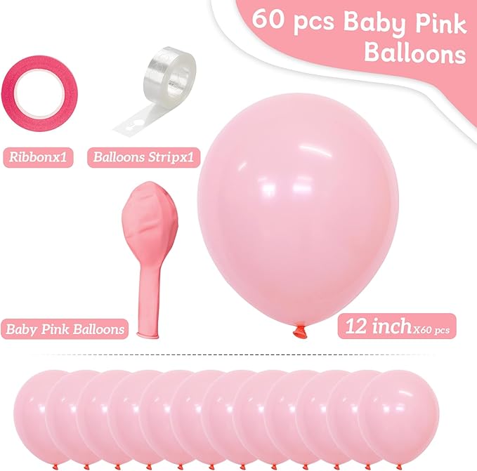 Pink Balloons 60 Pcs Light Pink Balloons 12 Inch Baby Pastel Pink Balloon for Arch Garland Birthday Party Baby Shower Gender Reveal Bridal Shower Wedding