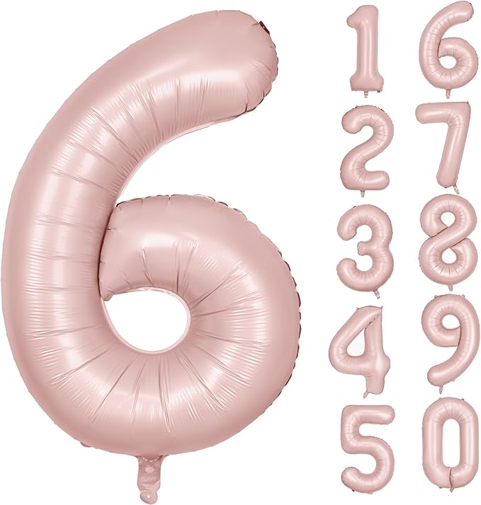 40 inch Pink Number Balloon Light Pink 6 Balloon Matte Pink Number 6 Balloon for 6th Birthday Party Decorations