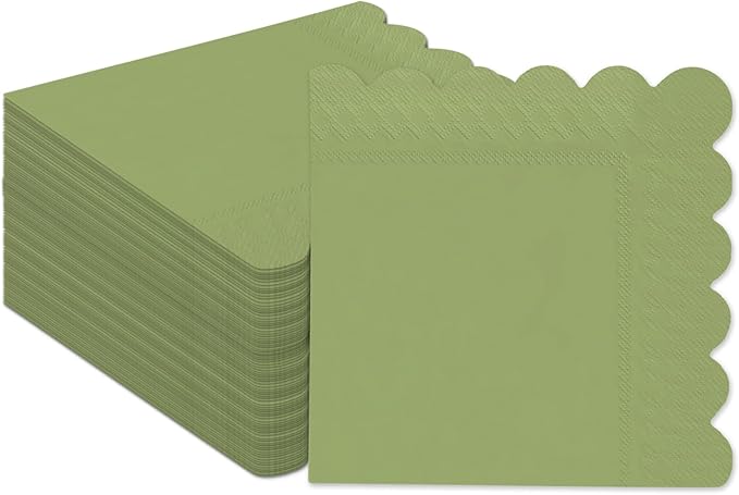 qiqee Matcha Green Cocktail Dinner Napkins 5x5inch Disposable Beverage,Wedding, Birthday Party Dessert Wave Paper Napkins(120 Count)