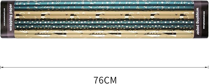 WRAPAHOLIC 30 Inch Green Christmas Wrapping Paper Roll - Jumbo Roll Green and Gold Holiday Design with Metallic Foil Shine - 4 Rolls - 30 Inch x 120 Inch Per Roll