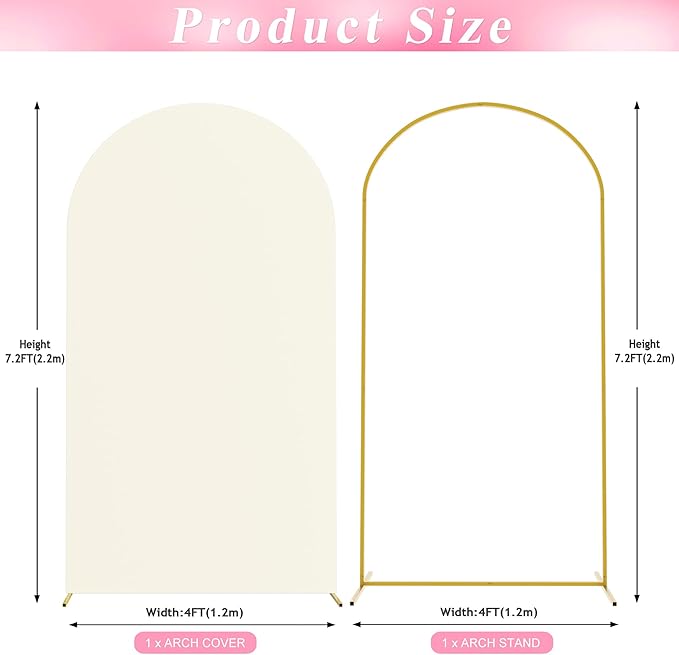 Wokceer 7.2 FT Wedding Arch Backdrop Stand and Arch Cover Metal Arch Stand with Arch Stand Cover for Birthday Party Wedding Ceremony Bridal Baby Shower Event Decor
