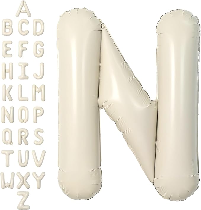 SUWEN 40 Inch Cream Large N Letter Balloons Big Foil Helium Letter Balloons A-Z Jumbo Mylar Happy Birthday Party Decorations for Girl Anniversary Party Supplies