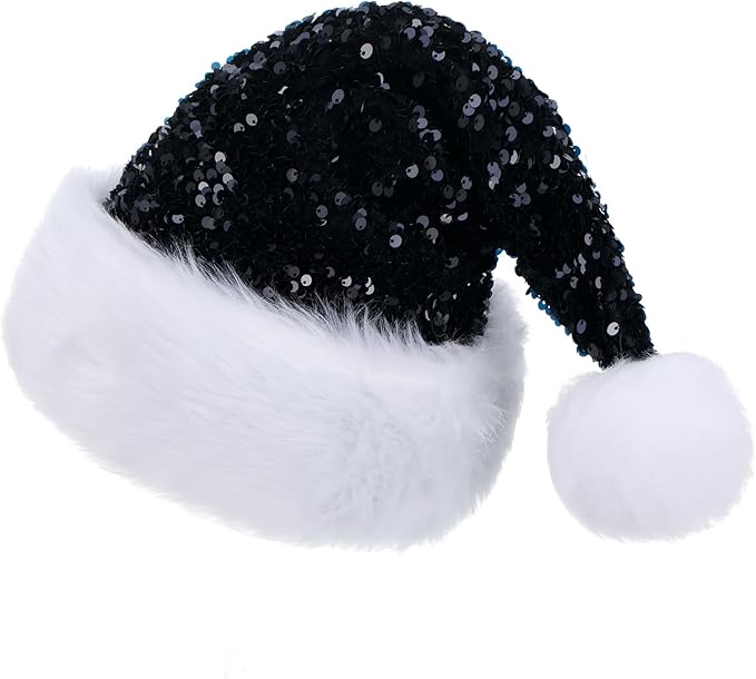 Personalized Sequin Santa Hat for Adults, Red Glitter Christmas Party Hat, Xmas Halloween New Year Holiday Headwear