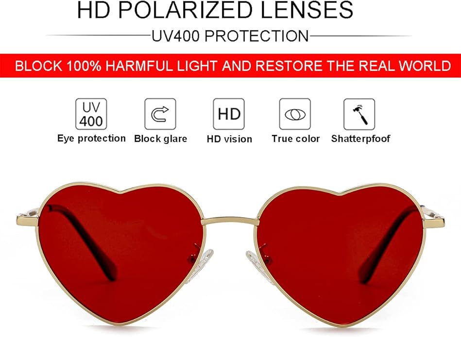 JOVAKIT Polarized Heart Sunglasses for Women Fashion Lovely Style Metal Frame UV400 Protection Lens
