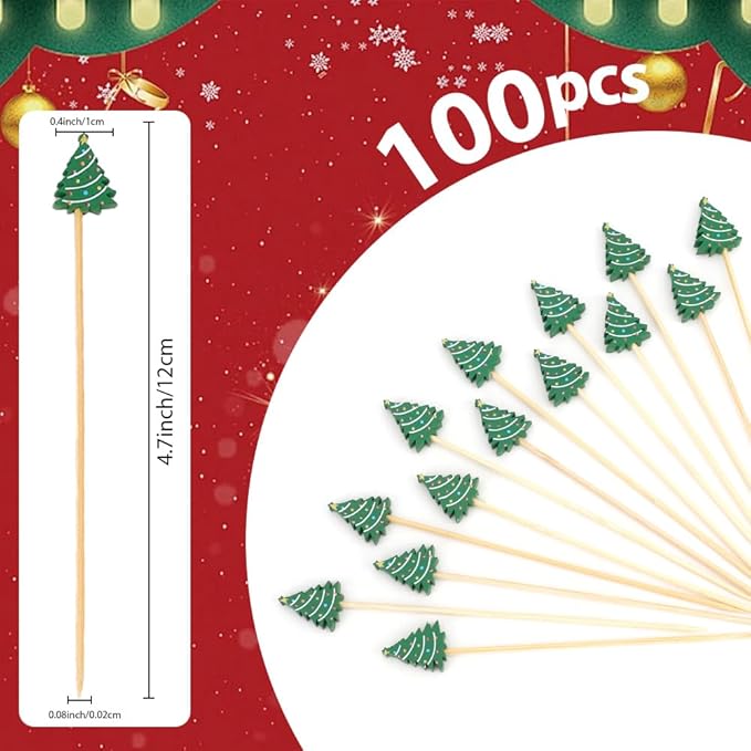 100pcs Christmas Tree Toothpicks For Appetizers Cocktail Skewers Party Toothpicks For Appetizers Christmas Food Picks For Appetizers Festive Bamboo Tooth Pick For Appetizer Charcuterie Pick For Fruit