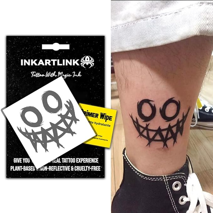 INKARTLINK Semi Permanent Tattoo, Temporary Tattoo, Beautiful and Realistic Design, Fun Tattoo Experience, Cruelty-free, Non-reflective, Waterproof (Funny Smiley Face)
